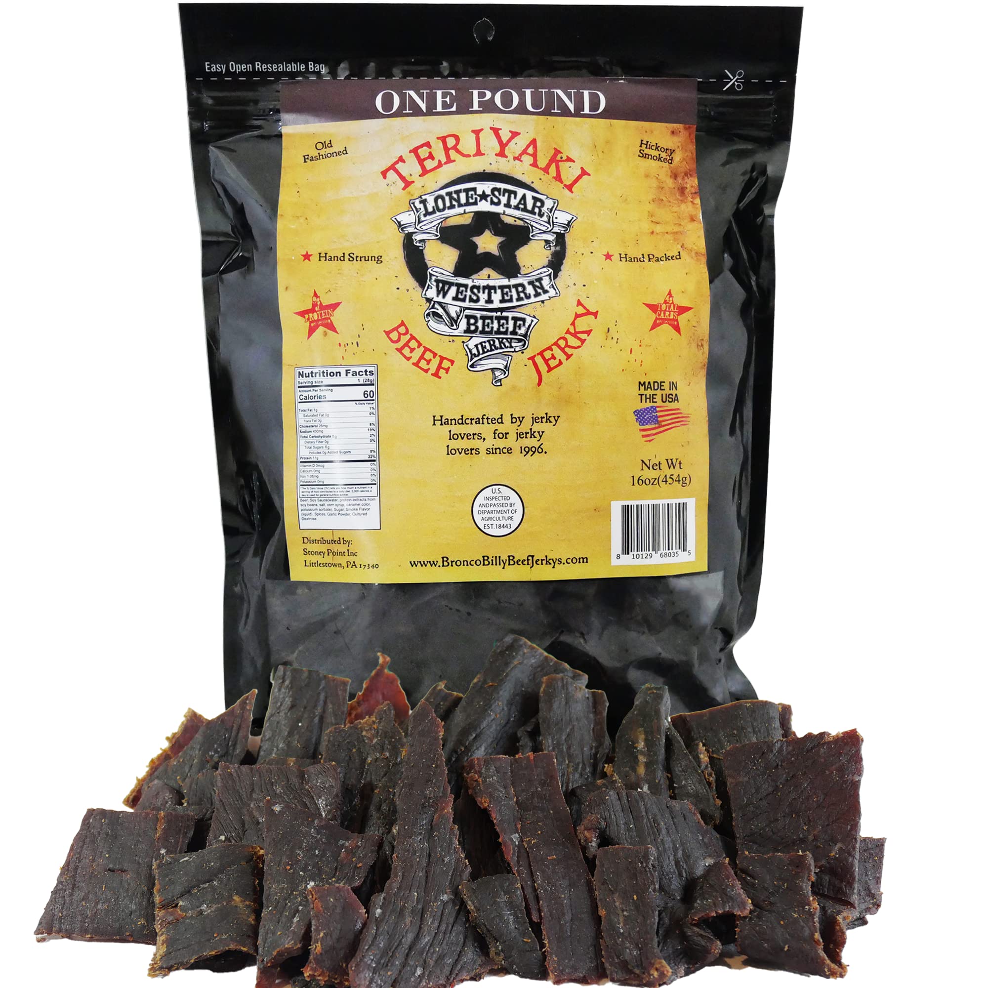 Teriyaki Beef Jerky - 1 Pound Resealable Bag - Hickory Smoked Handcrafted Flavor - High Protein Healthy Meat Snack