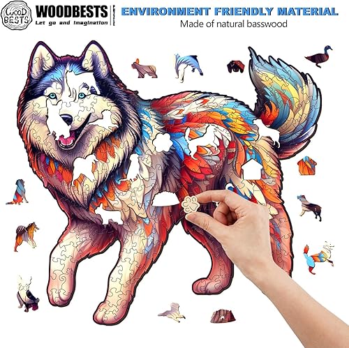 Miniatura 2 de Rompecabezas de madera para adultos, rompecabezas de madera con forma de perro Husky, rompecabezas de madera con forma única, el mejor regalo para