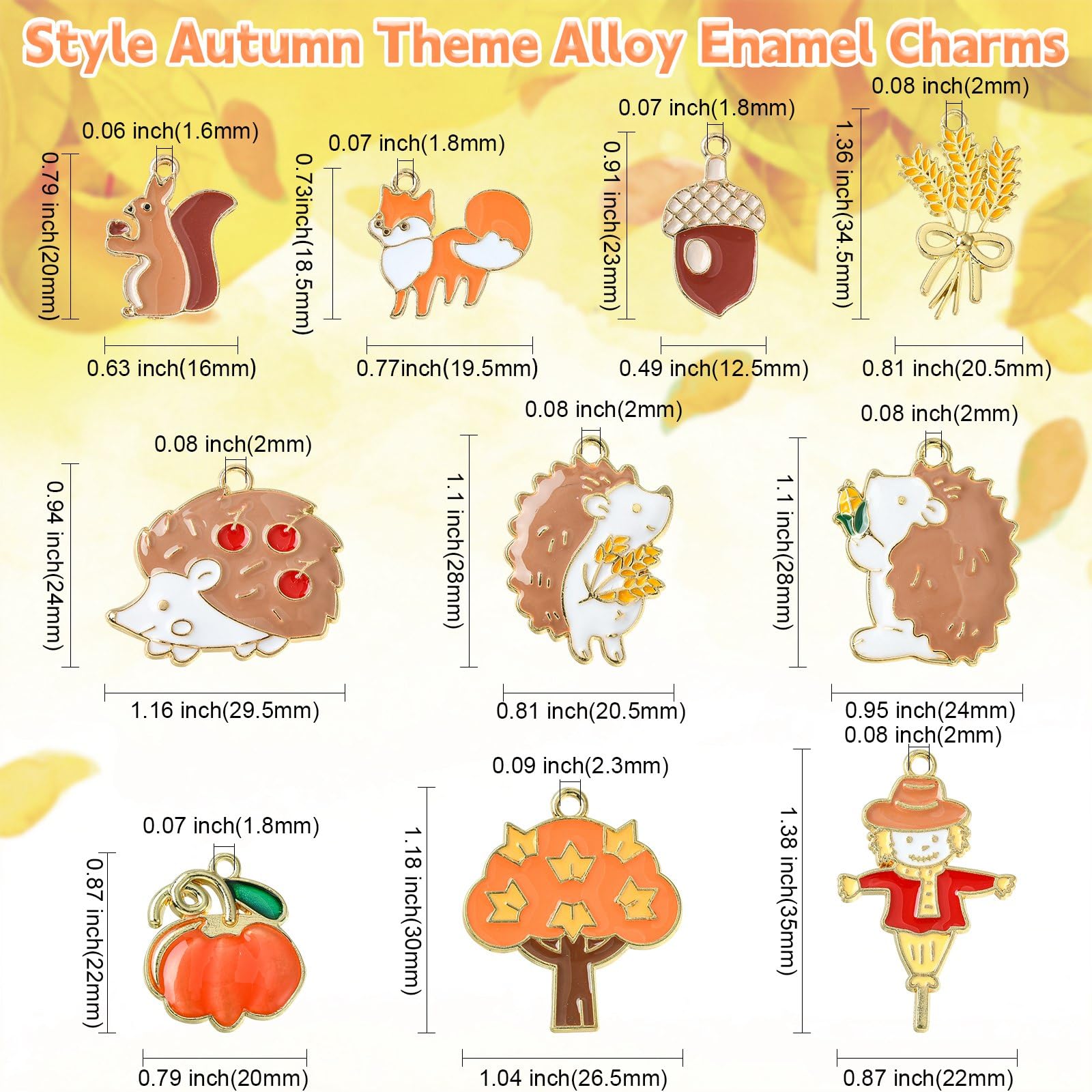 Stiesy 40Pcs 10 Style Enamel Autumn Theme Charms Pendants Squirrel Fox Acorn Charms Scarecrow Hedgehog Dangle Charms for DIY Crafts Bracelet Jewelry Making - Image 2