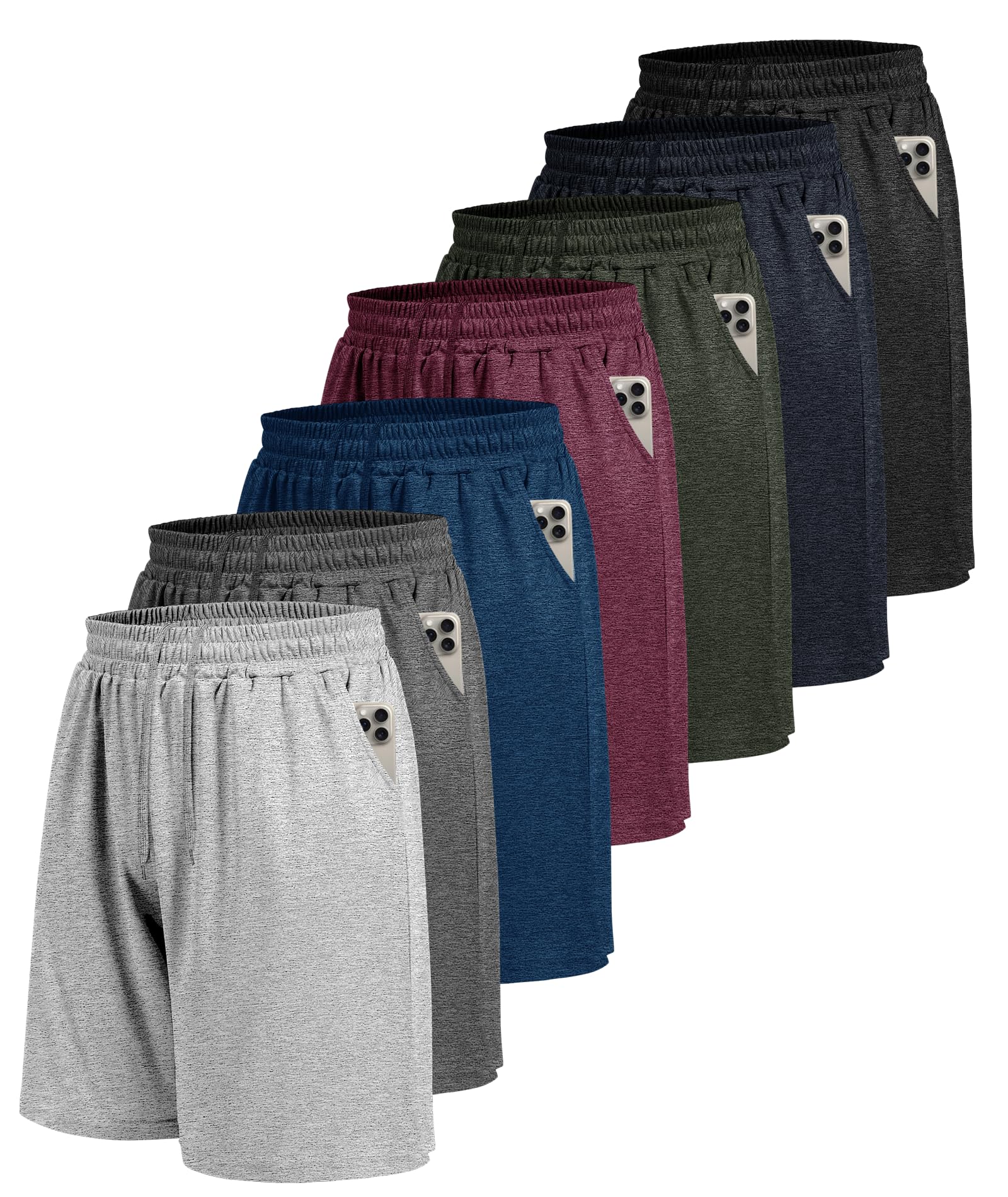 7 Pack Mens Athletic Shorts with Pockets - Gym Basketball Workout Quick Dry