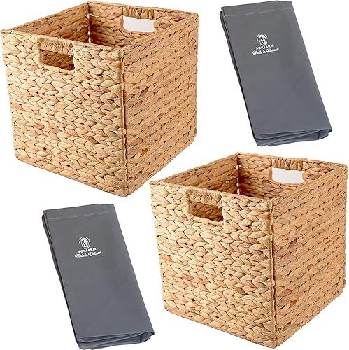 Cestas de almacenamiento tejidas de jacinto de agua para estantes, juego de 3 piezas (12 pulgadas)