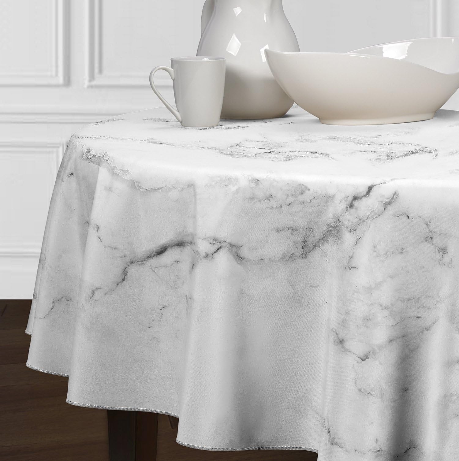 Black Grey and White Modern Contemporary Marble Tablecloths Dining Room Kitchen Round 72"