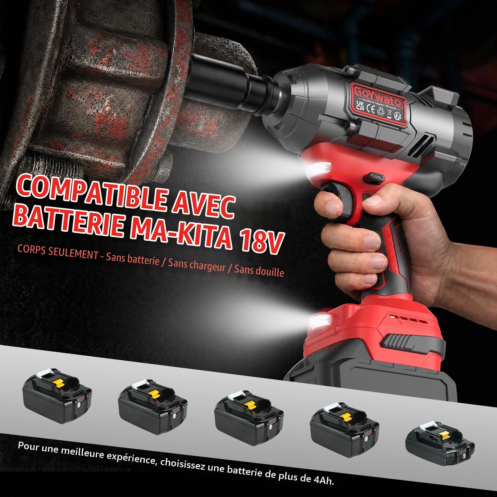 Cle a Choc Sans Fil 1500Nm Compatible avec Makita 18V Batteries(Outil Seul)