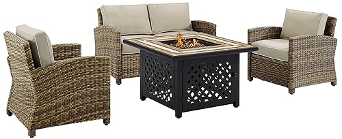 Crosley Furniture Bradenton 4-Piece Wicker Outdoor Loveseat Patio Furniture Set