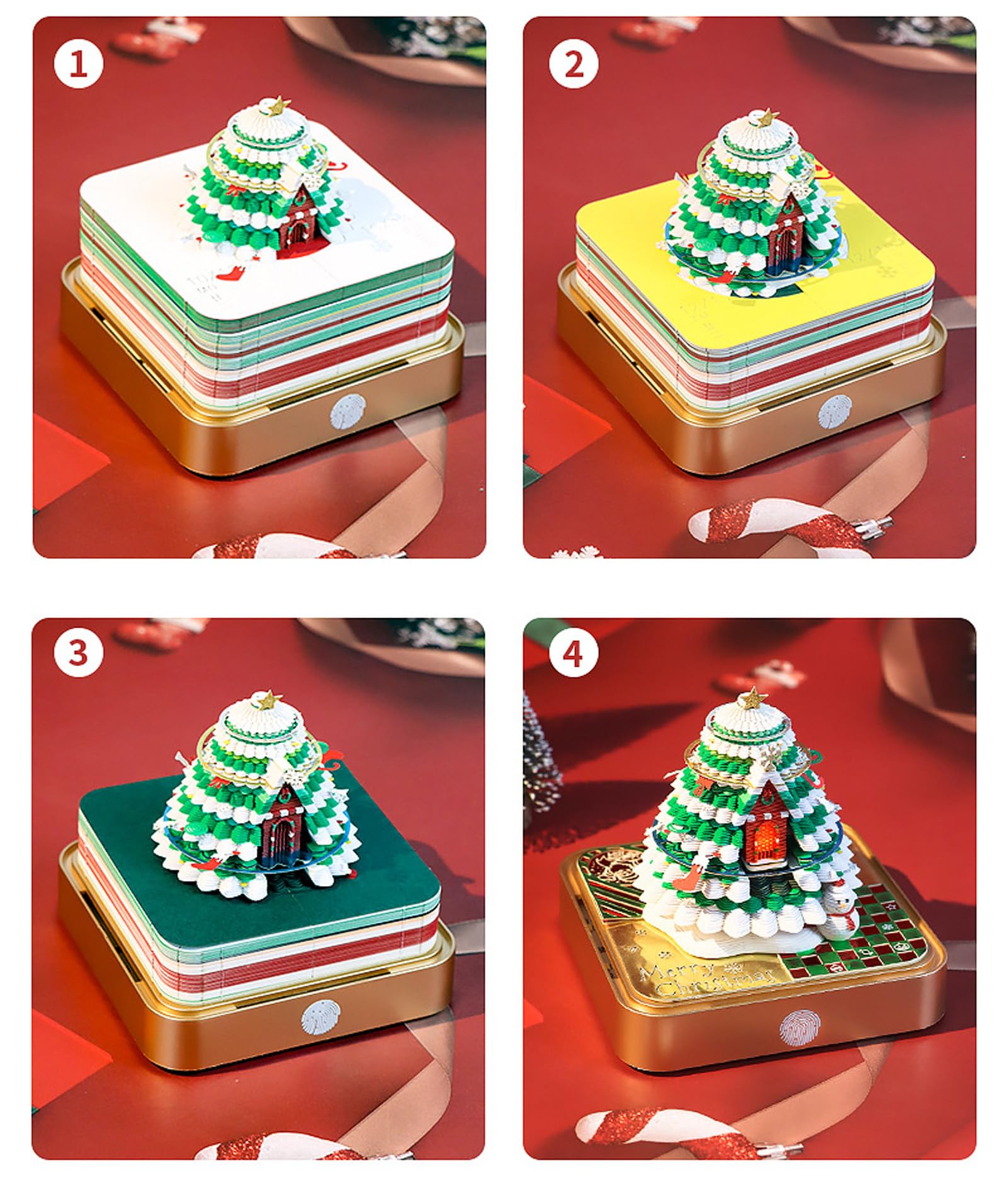 Bloc-notes adhésives 3D, 272 feuilles de papier sculpture 3D pour notes adhésives 3D, calendrier d'arbre de Noël 2025, notes adhésives de grande valeur et cadeaux d'anniversaire créatifs pour amis