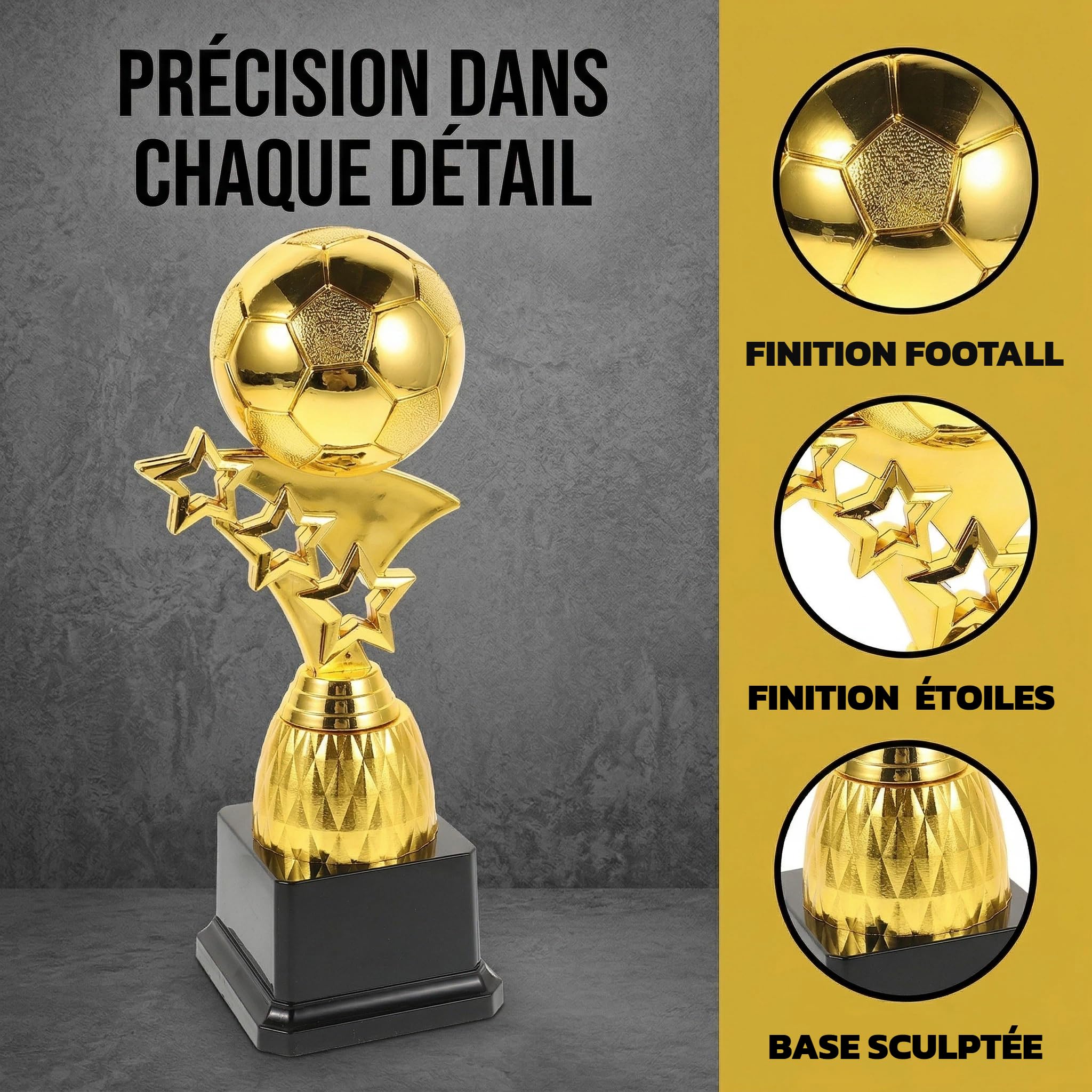 Toyvian Trophée Football Coupe du Monde Ballon Doré Design Créatif Récompense Tournois Vainqueur Football Réutilisable, 9,04 x 2,95 x 2,95 Pouces