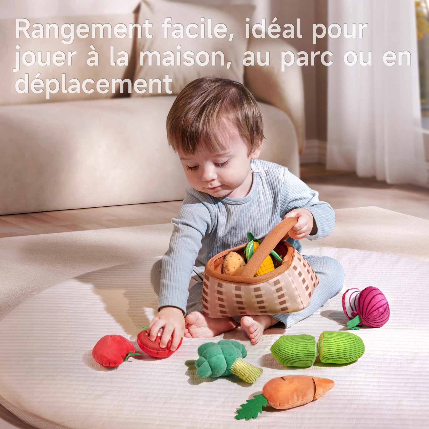 TUMAMA Panier De Fruits Et Legumes Jouets, Peluche Fruit Jouet Frais, Concombre, Tomates, Carottes, Pommes De Terre, Chou - Fleur, Maïs Et Oignons, Légumes Plastique Enfant 18 Mois, 1, 2, 3, 4 Ans