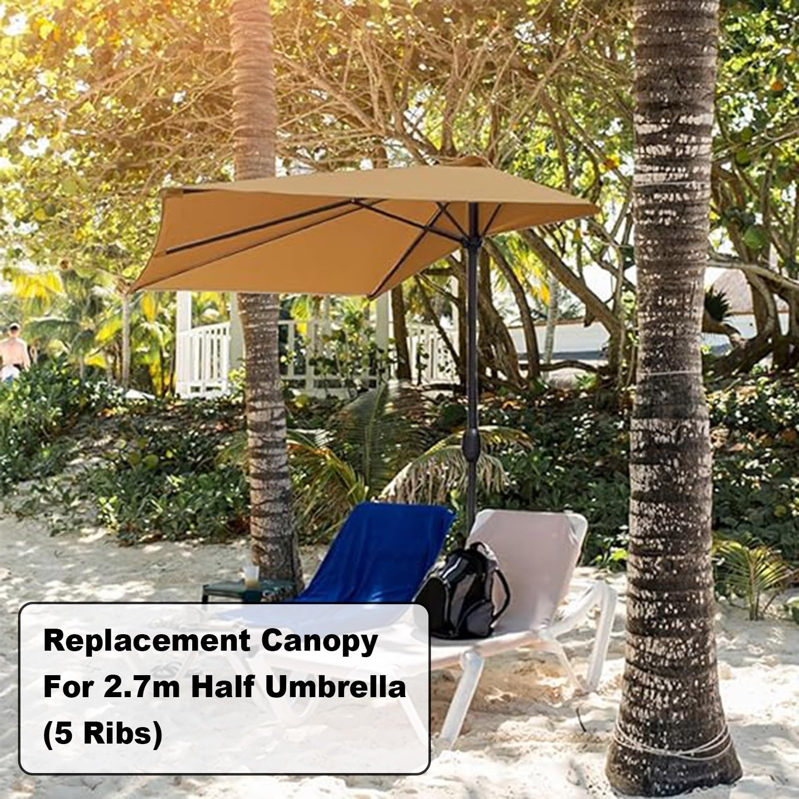 Telo Di Ricambio Per Ombrellone Mezzaluna 270cm 5 Braccia, Impermeabile Copertura Per Ombrellone In Tessuto Di Ricambio, Baldacchino Di Ricambio Ombrellone Giardino Patio Balcone Spiaggia(Beige)