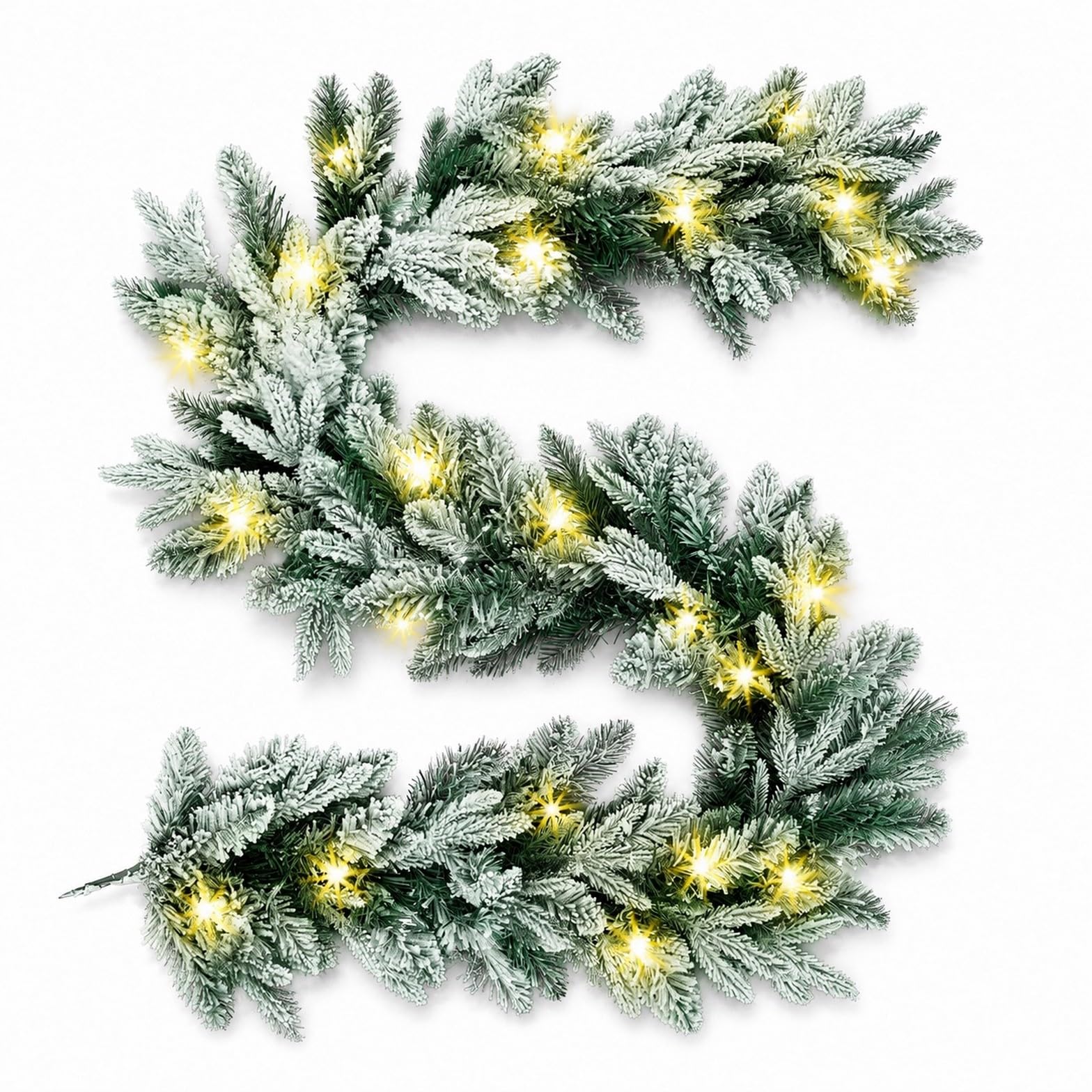 SHATCHI 2m/200cm Pre-Lit Christmas Garland Lapland Fir for Fireplaces Home Wall Door Stair Snow Flock Artificial Xmas Tree Garden Yard Decorations with 50 Warm White LEDs — image 1
