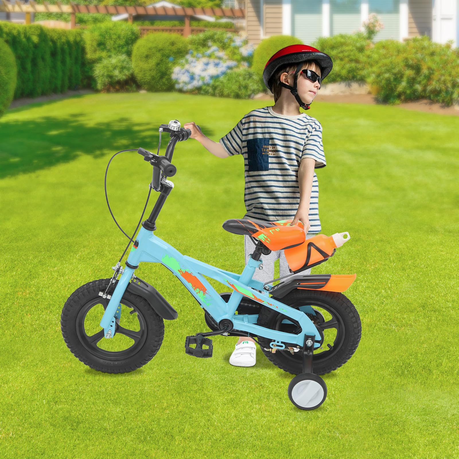 12 Zoll Kinderfahrrad, Kinder Fahrrad ab 2 Jahren mit Wasserflasche, Fahrrad Kinder für Jungen und Mädchen ab 2-5 Jahre, Upgraded Höhenverstellbar, Robustes Carbonstahl-Rahmen
