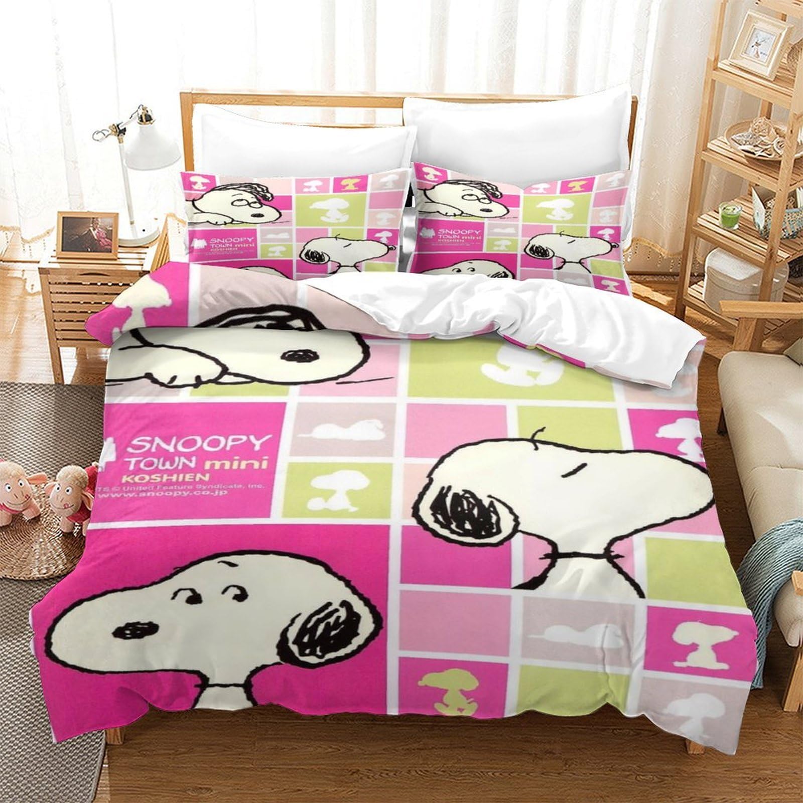 QDZHCPMYK Snoopy Duvet Cover Set 3 PCS Hotel Quality Quilt Cover Bedding Sets Bed Covers with Pillowcases with Zipper Closure Ultra Soft Hypoallergenic Microfiber King（220x240cm）