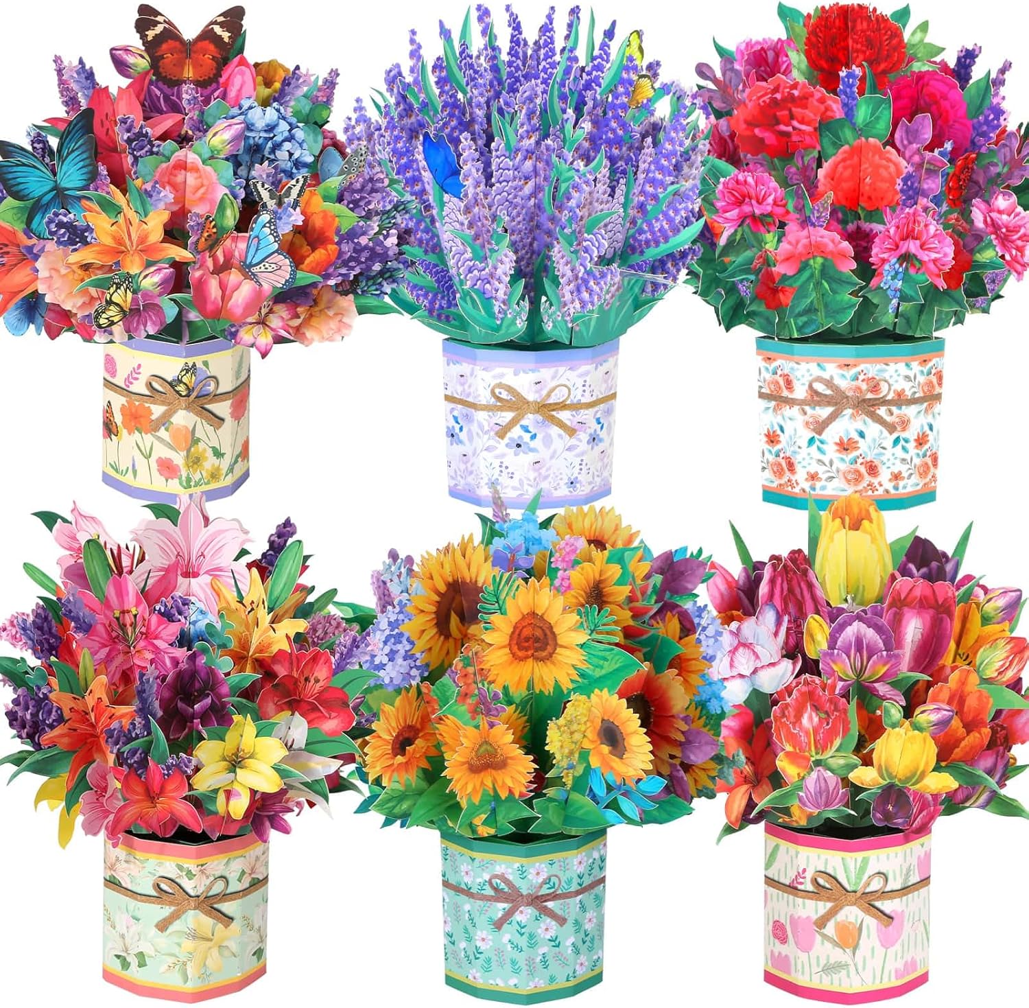 6 Pack Paper Flower Pop Up Cards, Flower Bouquet Card Popup 3D Greeting Cards for Mother’s Day, Graduation, Anniversary, Birthday, Congratulations, Get Well, Home Decor, with Envelope and Note