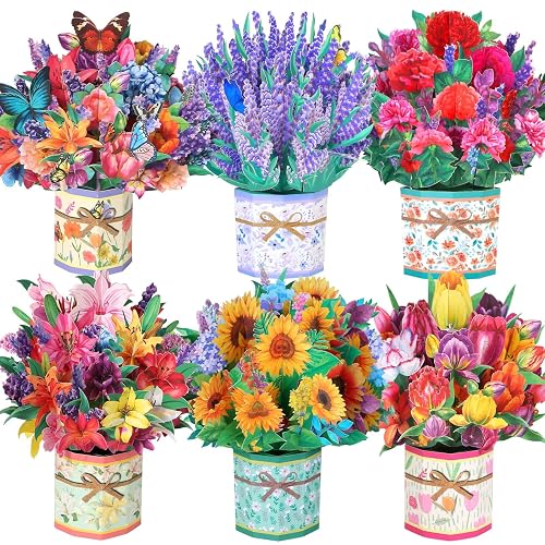 6 Pack Paper Flower Pop Up Cards, Flower Bouquet Card