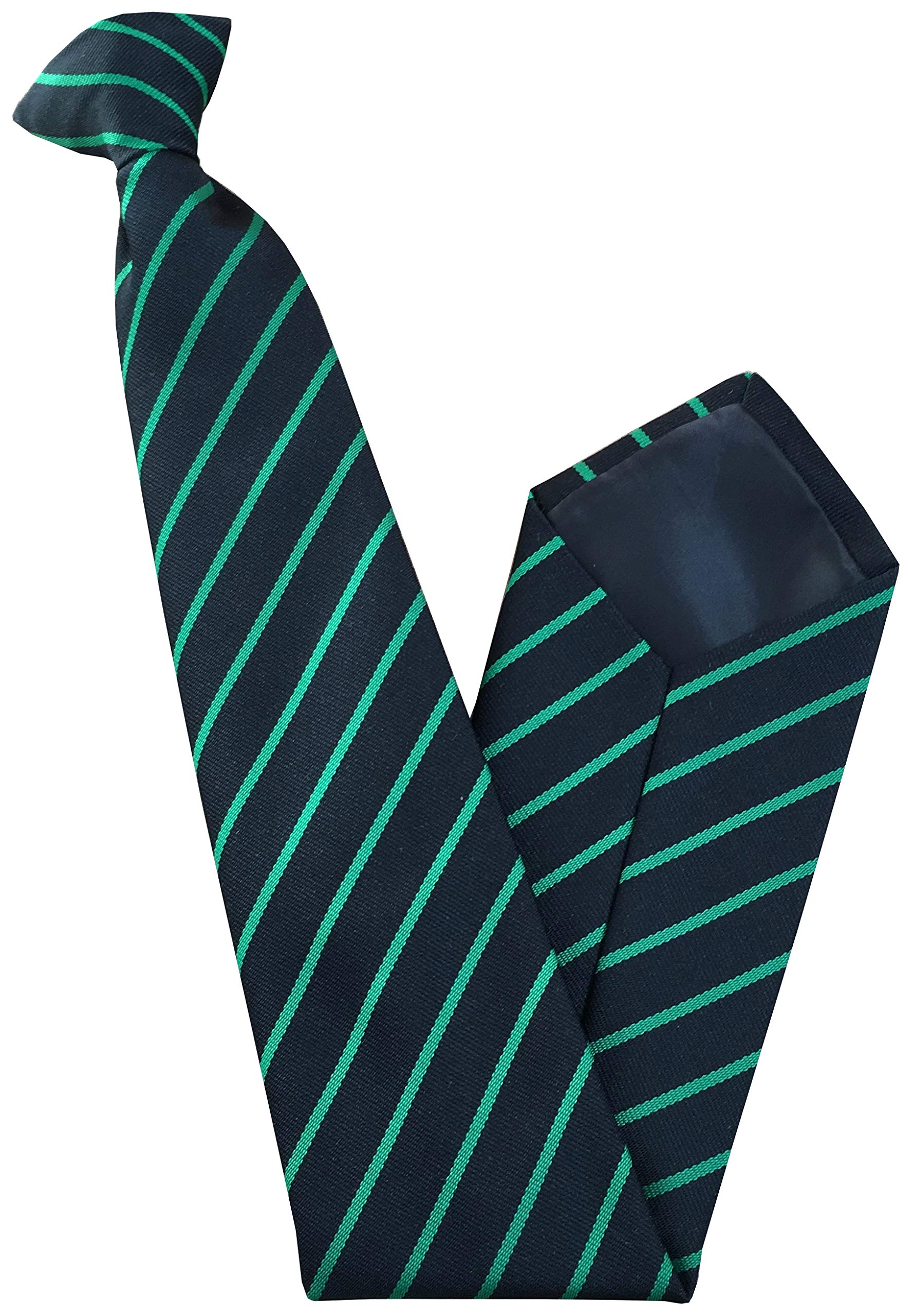 Great British Tie Club Men's Black, Green Striped Clip On Tie (Black With Thin Green Stripe)