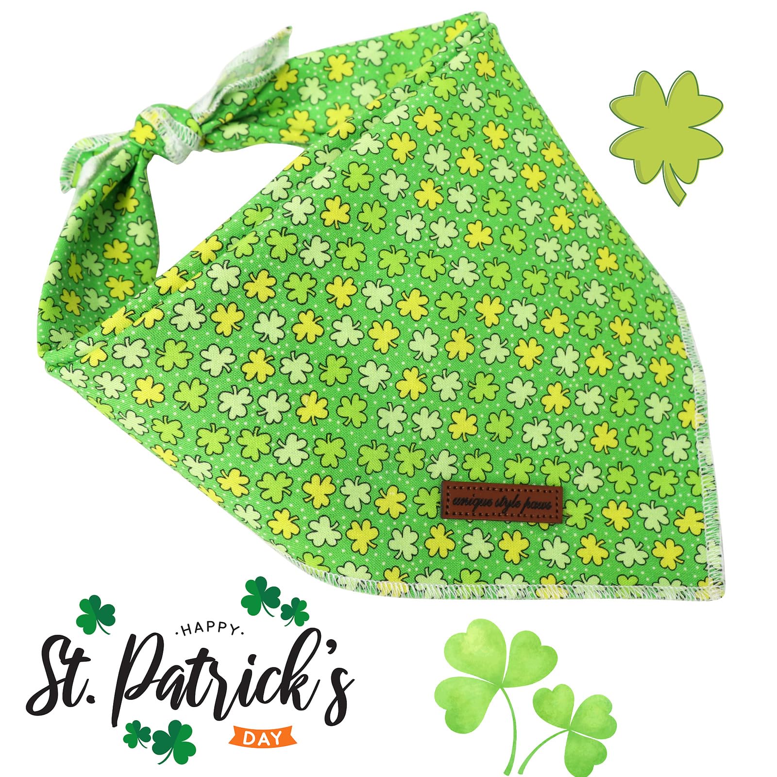 Unique style paws St. Patrick's Day Dog Bandana Clover Bandanas with Flower for Small Medium Large Boys Girls Dogs