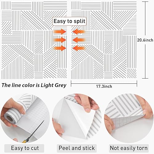 Miniatura 4 de Tomete Papel tapiz geométrico gris y blanco para despegar y pegar, papel tapiz bohemio de 118 pulgadas de largo y 17.3 pulgadas de ancho, papel de