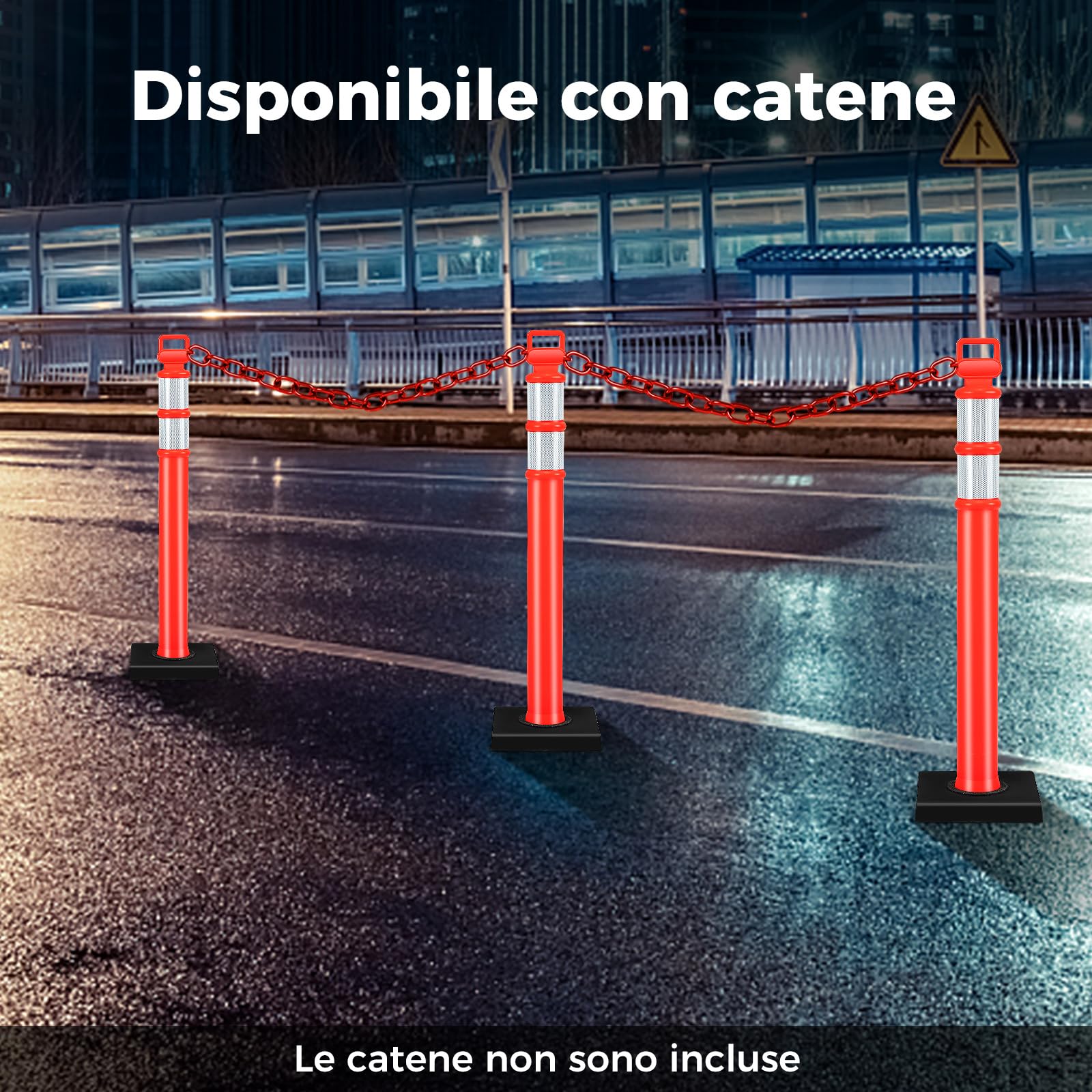 COSTWAY Set di 3 Segnaletici Stradali, Barriera di Sicurezza per Traffico con Base in Gomma, Strisce Riflettenti, Maniglia, 30 x 30 x 114,5 cm