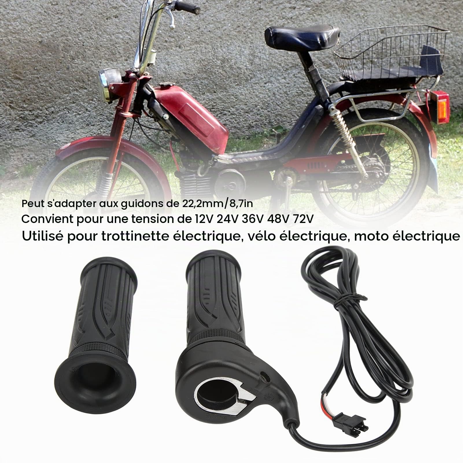 Vélo électrique Twist Throttle, 1 Paire 20X Bike Poignée D'accélérateur de Scooter Sensible Universel avec Prise SM pour Guidon de 2,22 Cm