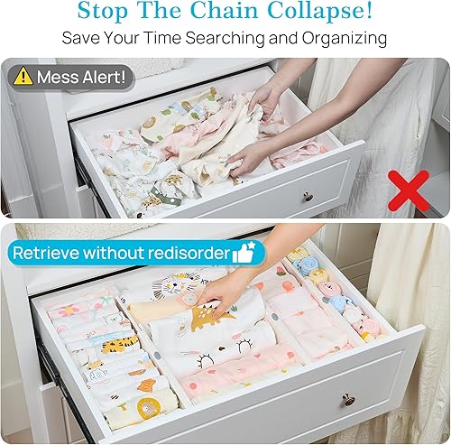 Miniatura 2 de Vtopmart Paquete de 16 separadores de cajones para ropa, 4 pulgadas de alto 11.3 a 17 pulgadas, organizador de cajones de tocador ajustable y