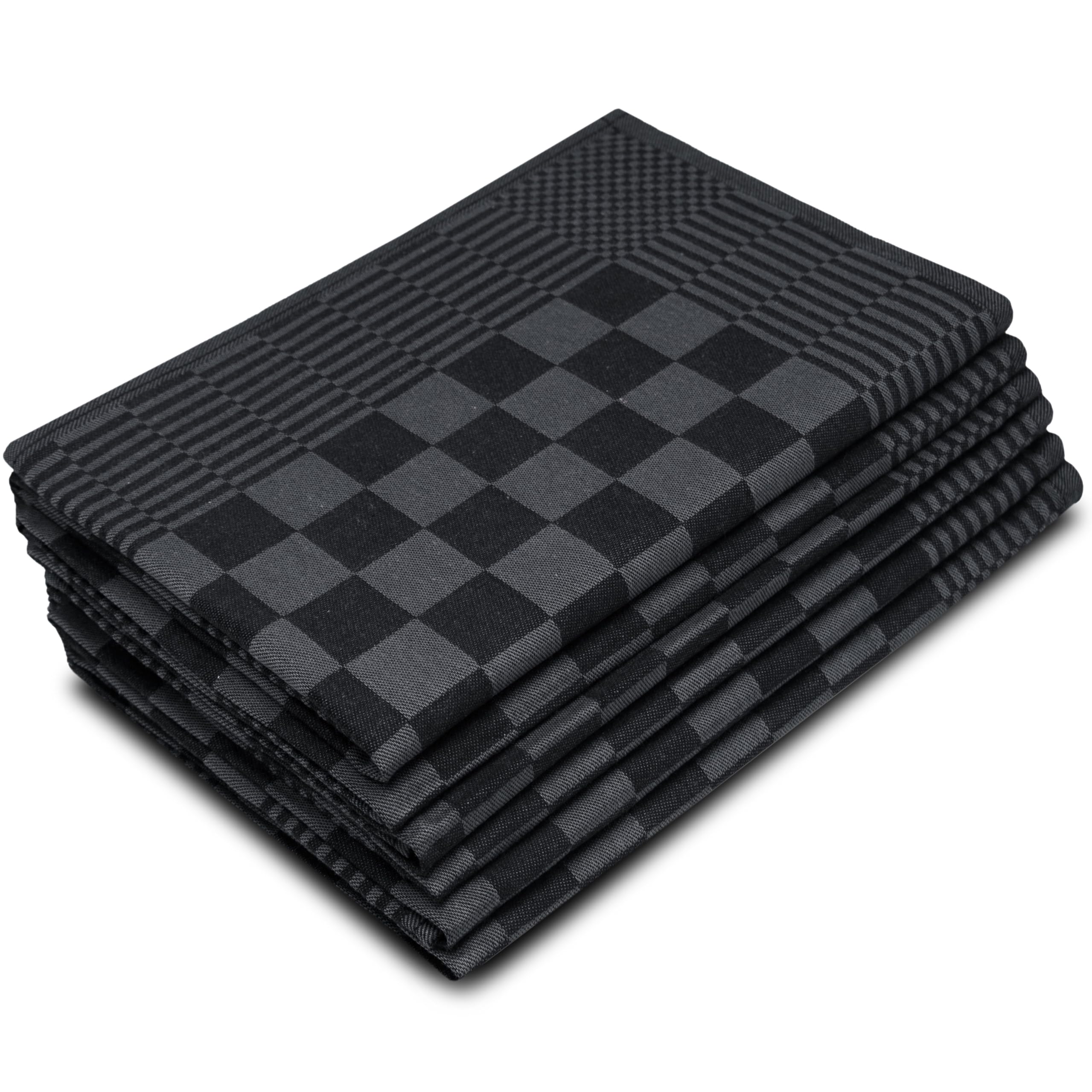 ZOLLNER 6 paños de Cocina a Cuadros, 65x65 cm, Negro, 100% algodón