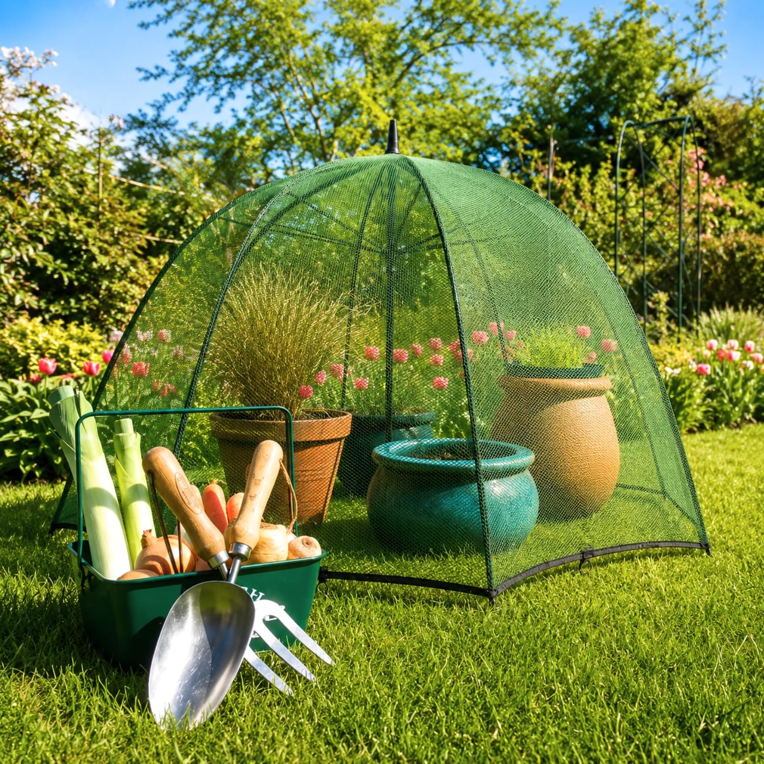 GardenSkill Serre à Mailles Fines pour Cultures et Plantes | Grande Cloche Parapluie Housse de Protection Filet Anti-Insectes pour Jardin, Parterre, Lit Surlevee, Potager | 110cm x 75cm