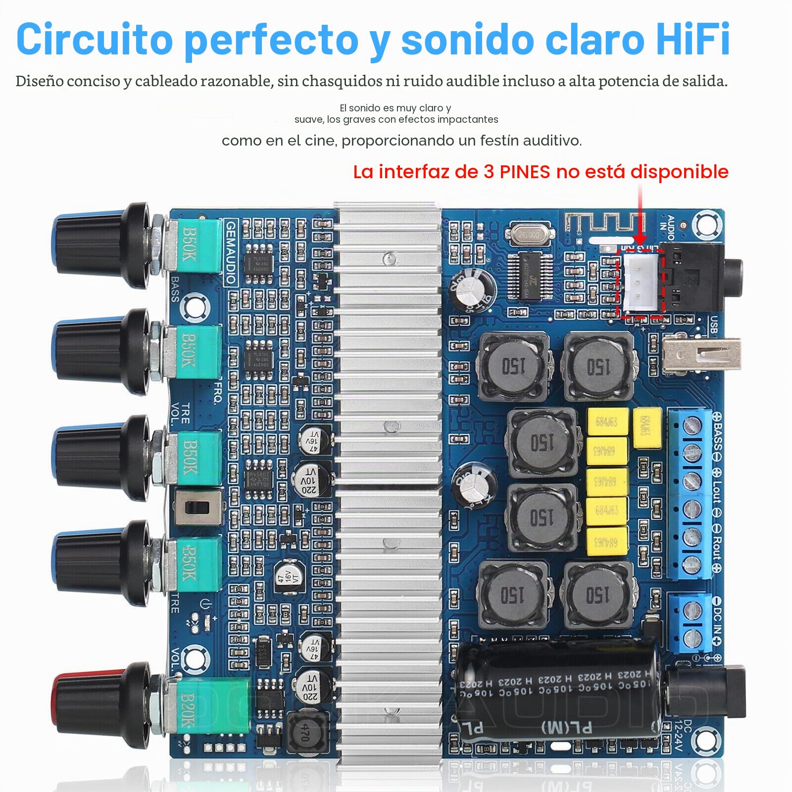 Nobsound HiFi 2.1 - Amplificador de potencia clase D con canales Bluetooth 5.0
