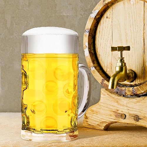 Miniatura 5 de Taza de cerveza de vidrio grande de verano con asa, taza de cerveza transparente con hoyuelos a granel para cerveza, jugo, café, cerveza, fiesta,
