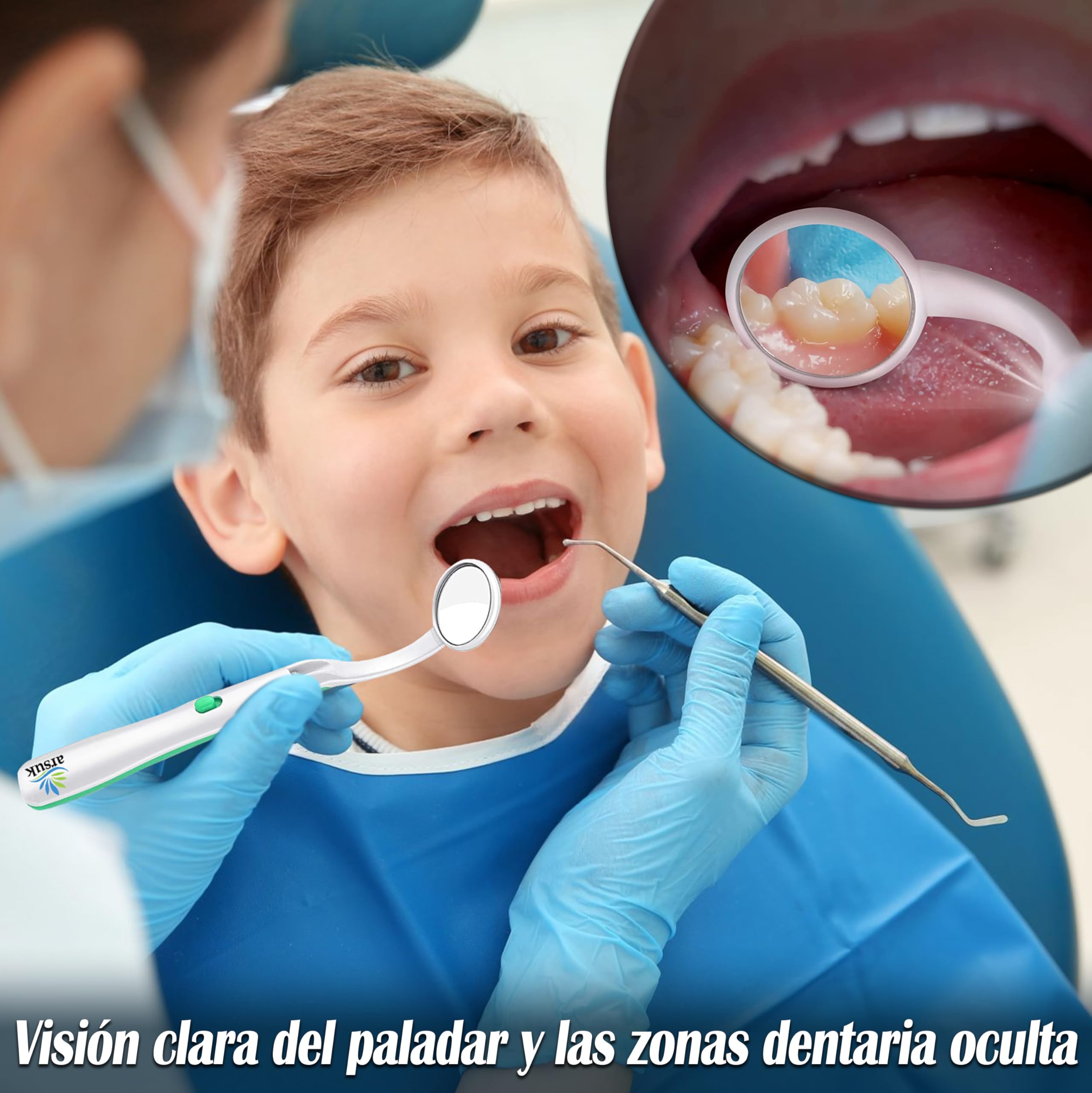 ARSUK Espejo dental LED antivaho 15 cm para inspección bucal, paquete de 2