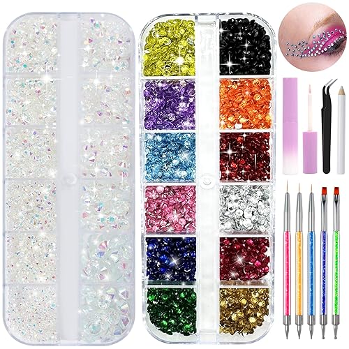 5100 diamantes de imitación para la cara con pegamento de maquillaje y herramientas de arte de uñas, diamantes de imitación de colores + diamantes