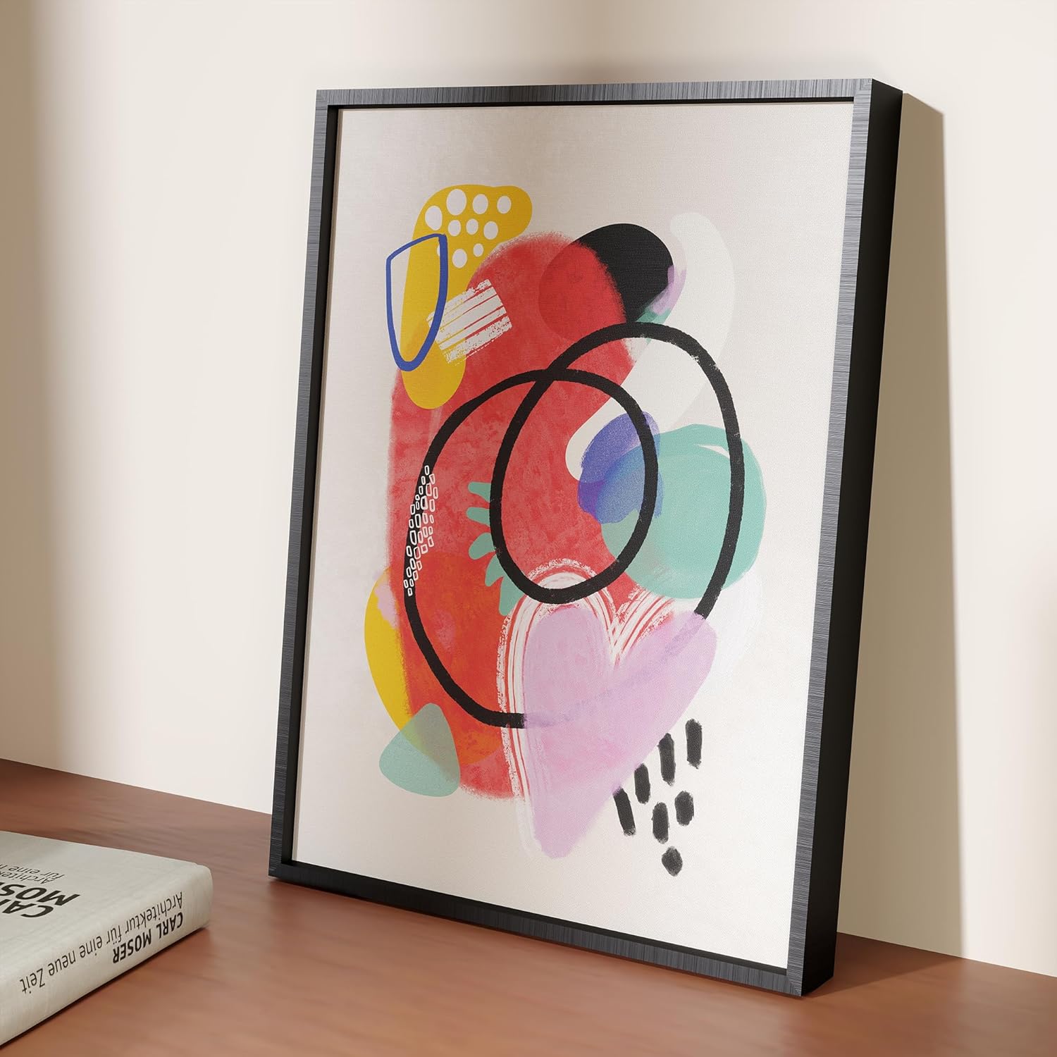 Framed Wall Art for Living Room Modern Heart Canvas Print Colorful Abstract Painting Picture Love Theme Wall Decor