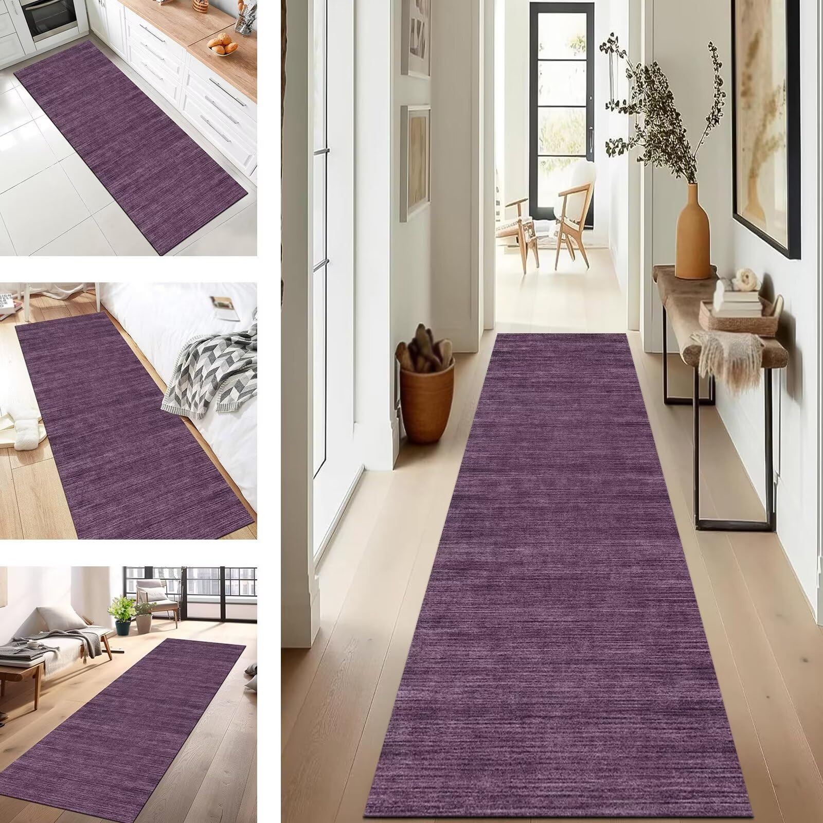 Läufer Teppich Lang Flur Küche rutschfest Waschbar Korridor Teppichmatten Dunkelviolett 80X500CM Küchenteppich Küchenläufer Modern Teppichläufer Flur Schlafzimmer Wohnzimmer Meterware Eingang