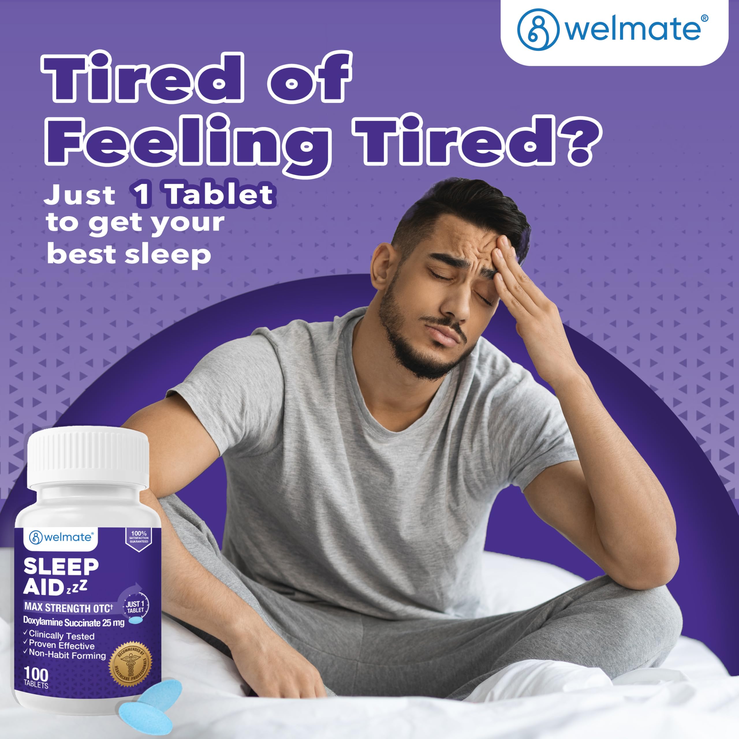 WELMATE - Nighttime Sleep Aid - Doxylamine Succinate 25 mg - for Adults & Children 12+ - 100 Tablets — Amazon image 3