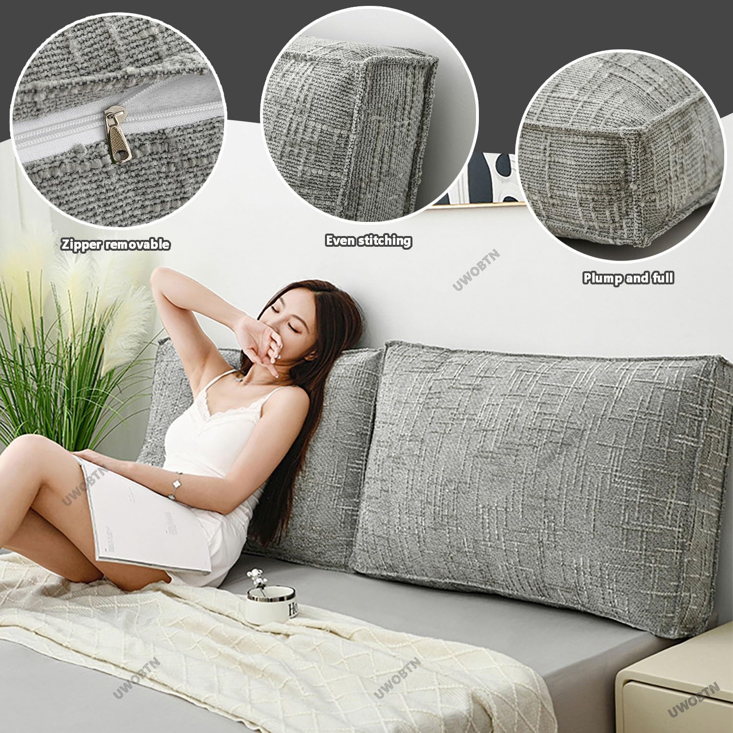 Groß Bettkissen Couch Rückenlehne Kissen, 60/70/80/90/100x50x18cm Rückenkissen Lesekissen Weiches Rückenpolster Lendenkissen mit Abnehmbarem Bezug für Sofa & Bett(B2,70x50x18cm(1pc))