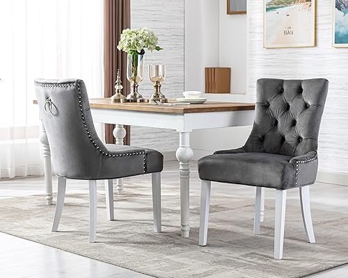 Miniatura 2 de Sillas de comedor de terciopelo modernas copetudas, sillas de comedor laterales de granja, sillas de cocina, sillas Parsons con patas de madera