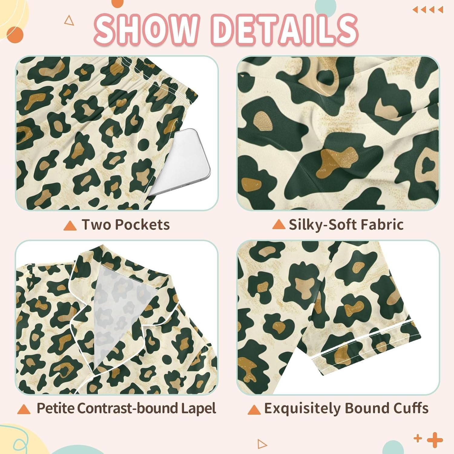 Kids Satin Wear Set Leopard Print Beige Brown Pattern Relaxed Fit Clothing Short Sleeve and Shorts