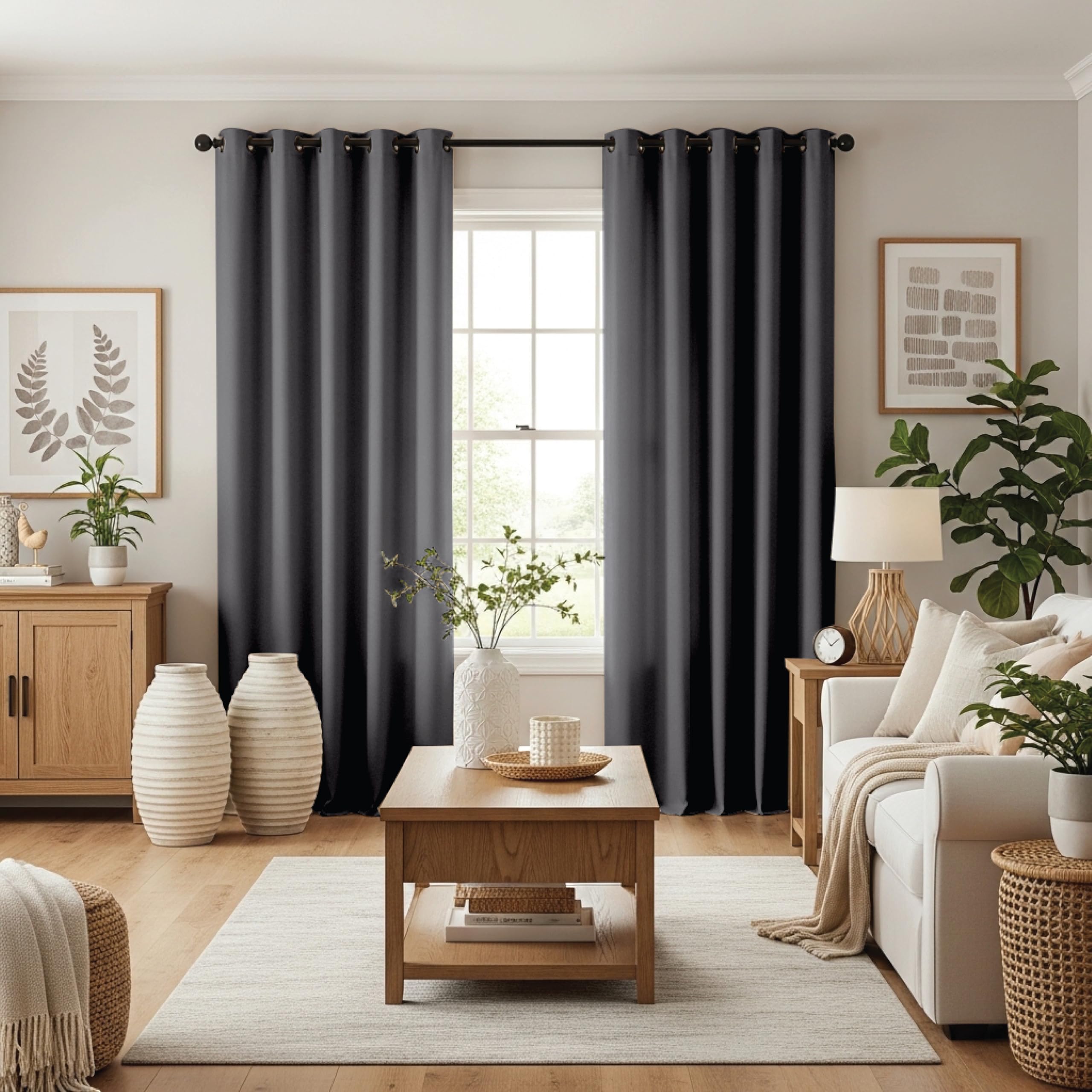 Ev Dekor® EVCRTN01 Thermal Blackout Curtains for Bedroom, Offices, Hotels Windows 46"(116cm) Wide X 54"(137cm) Long, Charcoal - 2 Panels with Tie Backs