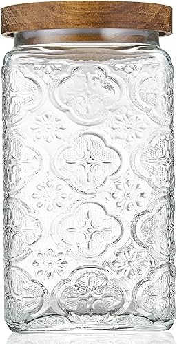 Tarros de vidrio para almacenamiento de alimentos, tarro de vidrio vintage con tapa de madera hermética, recipiente de vidrio hermético de 33.8