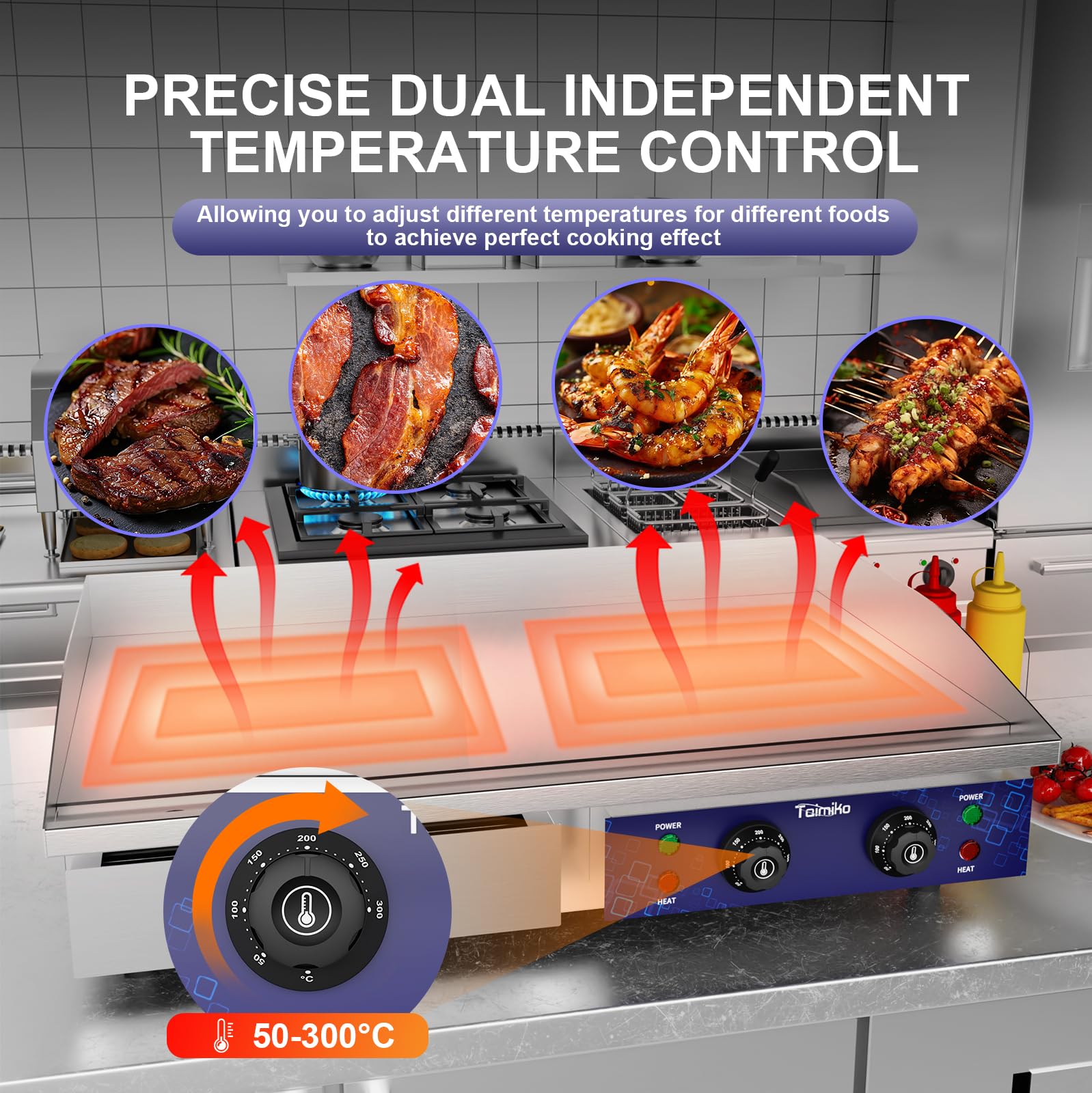 TAIMIKO Plaque de cuisson électrique 4400 W pour extérieur, 73 cm, en acier inoxydable, moule électrique professionnel pour barbecue, restaurant, snack, bar