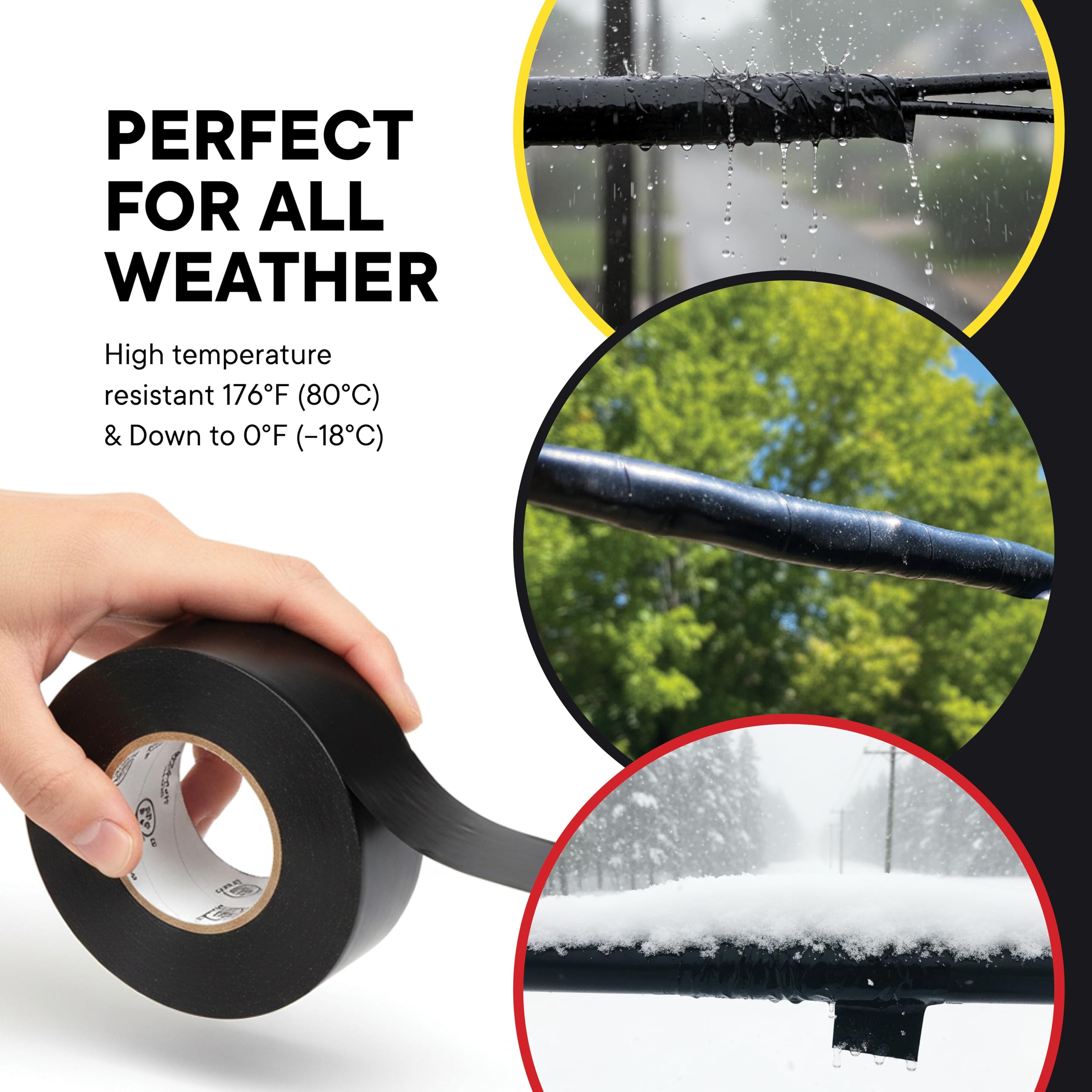 TAPEWELL Nastro elettrico nero, grado professionale 3/4 pollici x 66 piedi, nastro isolante elettrico in PVC per tutte le condizioni atmosferiche, approvato U/L, impermeabile, apparecchiature