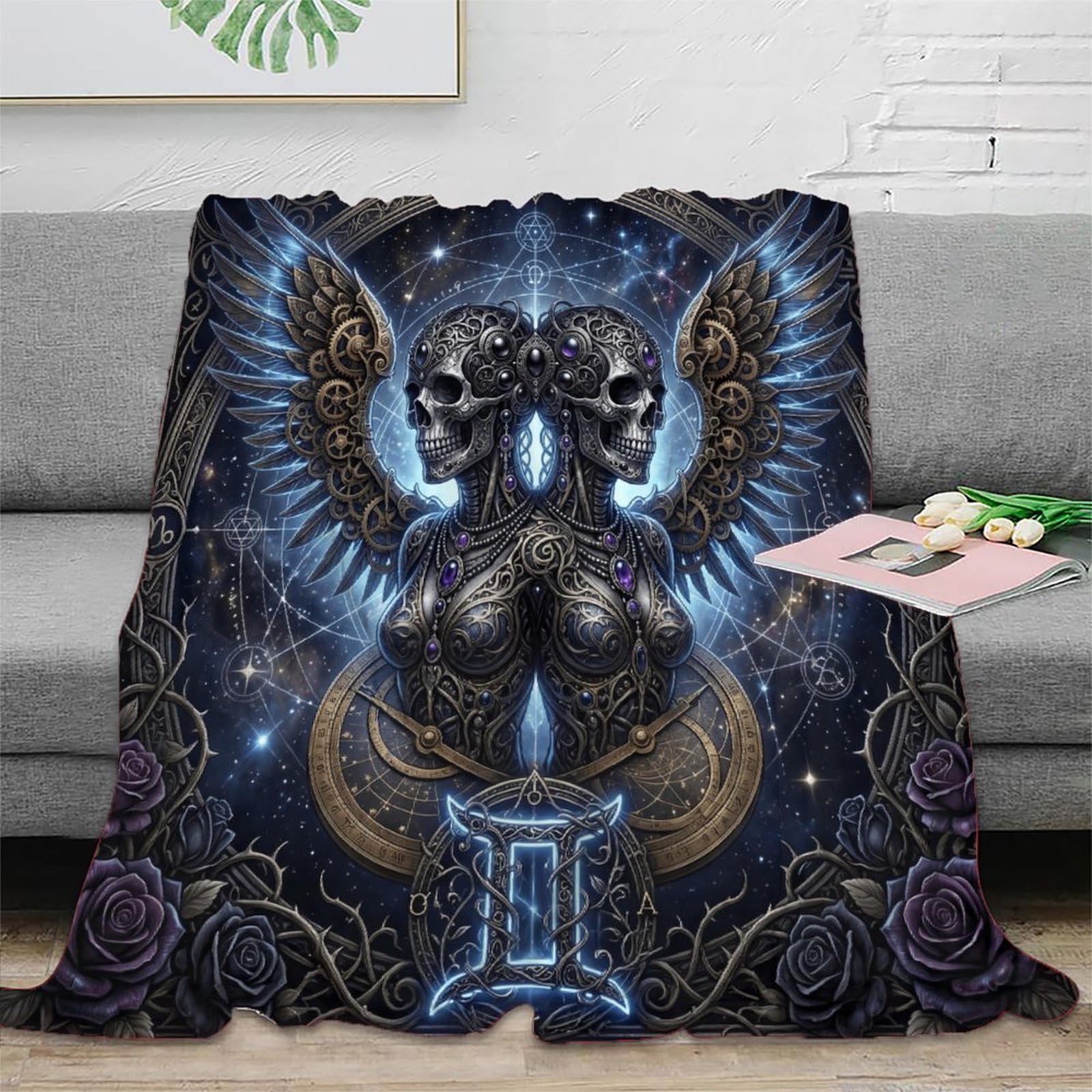 H3B8U2Y5 Gemini Zodiac Mystical Gothic Soft Throw Blanket, Bedroom Nap Use
