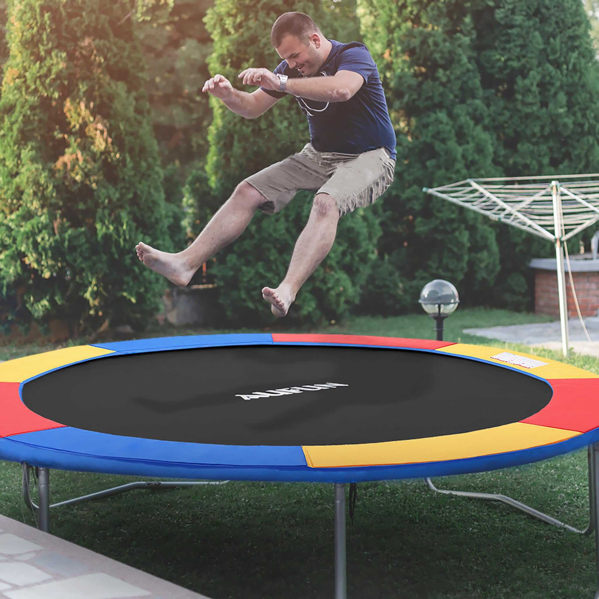 XMTECH Cubierta para borde de cama elástica, diámetro 244/305/366 cm, cubierta de muelles, protección de bordes, alfombrilla de seguridad, resistente a los rayos UV, 30 cm, azul/tricolor
