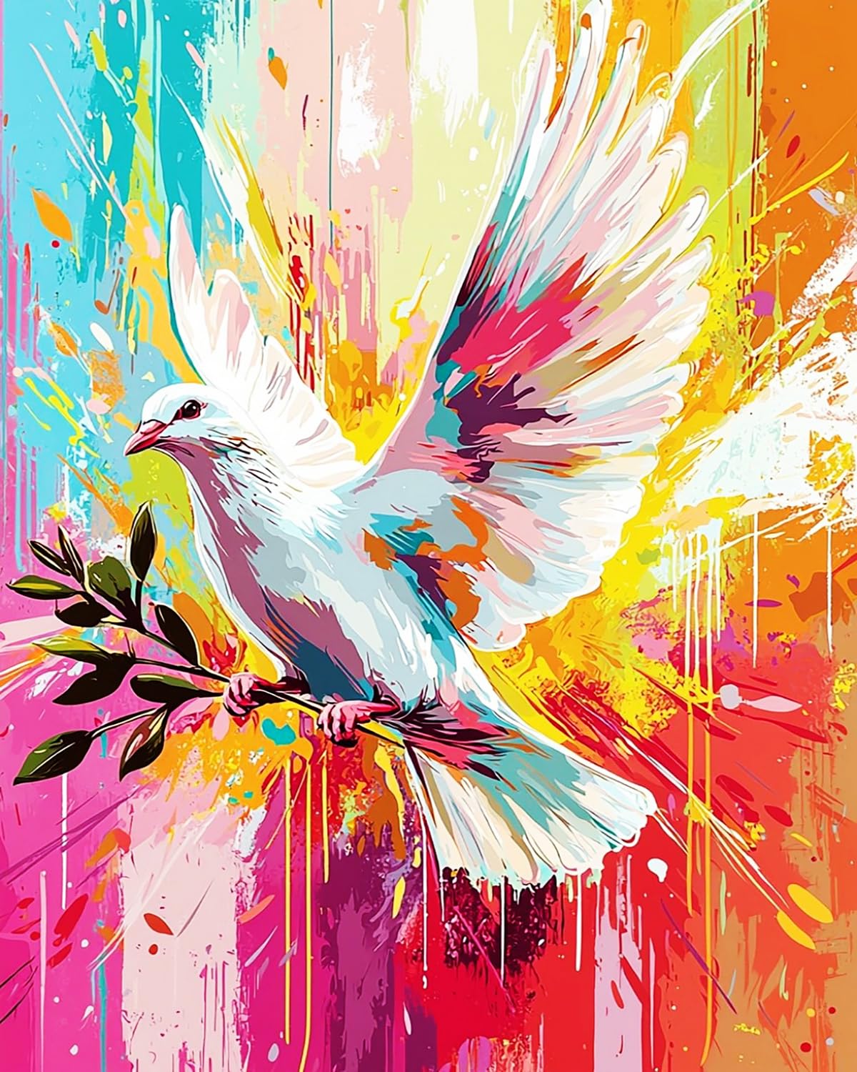 LIUBAISHI Paint by Numbers for Adults, Colourful Winged Peace Dove, 40x50 cm Acrylic Canvas Painting Kit
