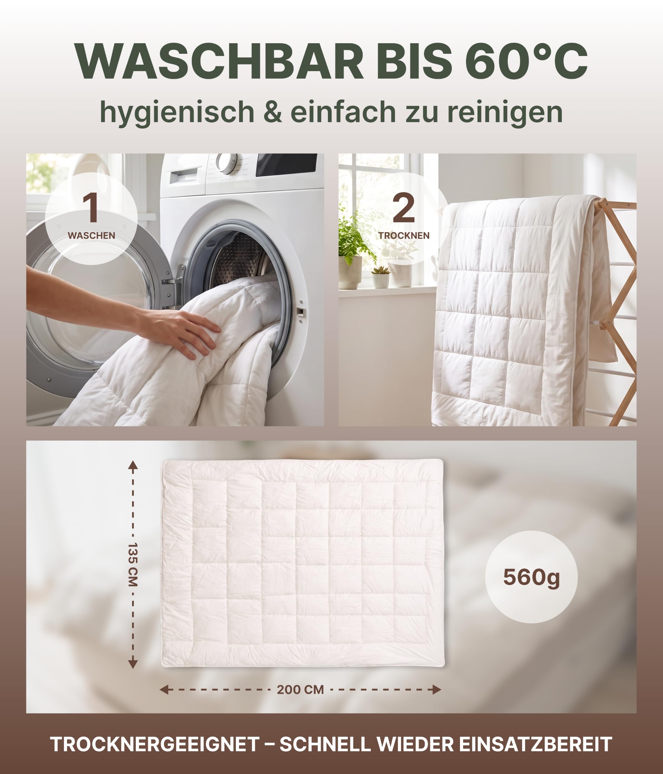 Bettdecke Weiß (135x200 cm) – Tencel Lyocell-Füllung, hypoallergen & atmungsaktiv, temperaturausgleichend, optimal für Allergiker – Ganzjahresdecke mit Karosteppung, waschbar, Made in Germany