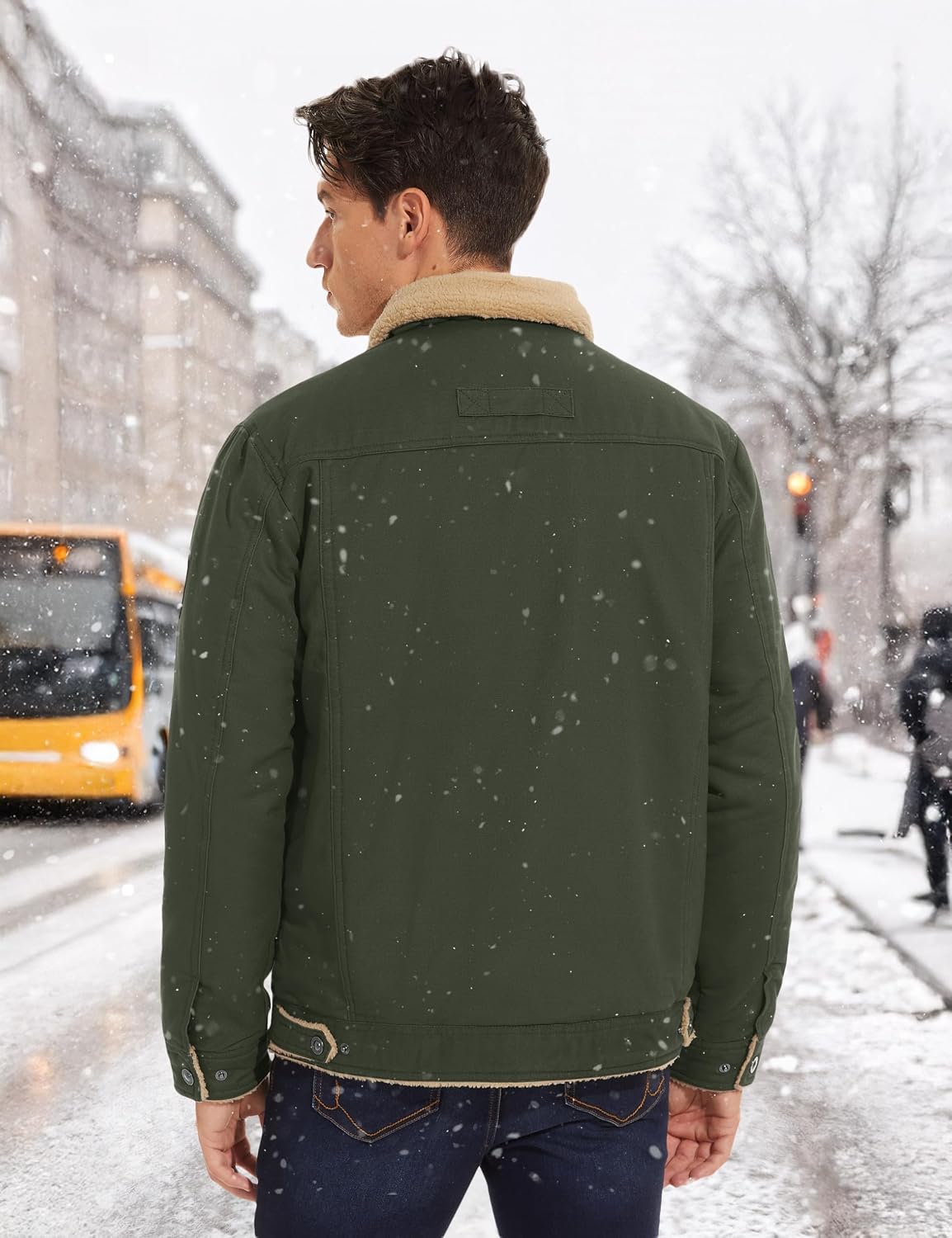 CRYSULLY Men's Winter Cotton Jacket Sherpa Lined Thickened Trucker Coat