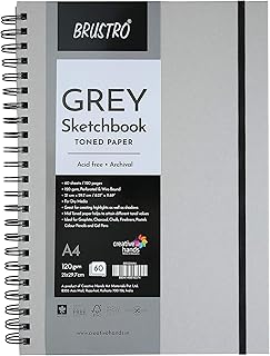 BRUSTRO Toned Paper - Grey Sketchbook | A4, 120 GSM | 60 Sheets/120 Pages | Wiro Bound, Spiral, Premium, Acid-free Paper, ...