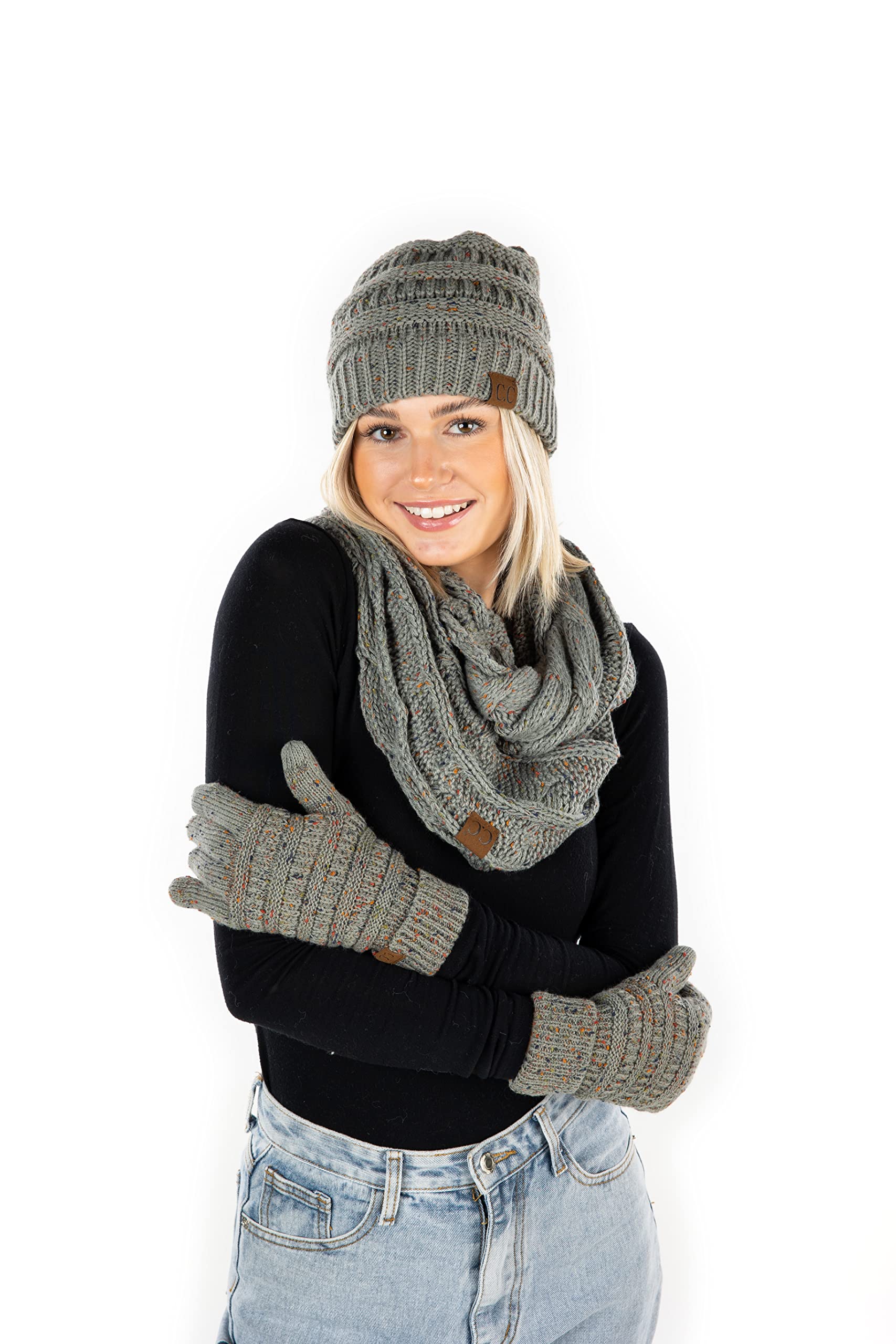 Funky Junque Mütze, Schal, Handschuh-Set für Damen, passendes Winter-Set mit gerippter Strickmütze, weichem Infinity-Schal und warmen, gemütlichen Strickhandschuhen für kaltes Wetter