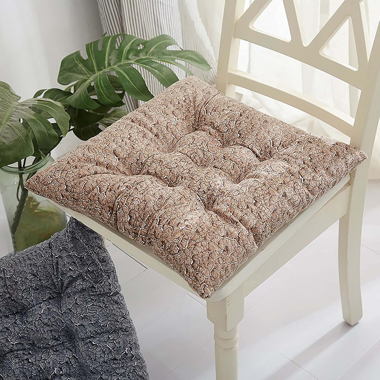 Chair Cushion Covers with Ties, Chair Pads for Dining Chairs 2 Pack, Seat Cushion for Chair Outdoor, Chair Seat Cushion Pads for Home Office Outdoor Seats
