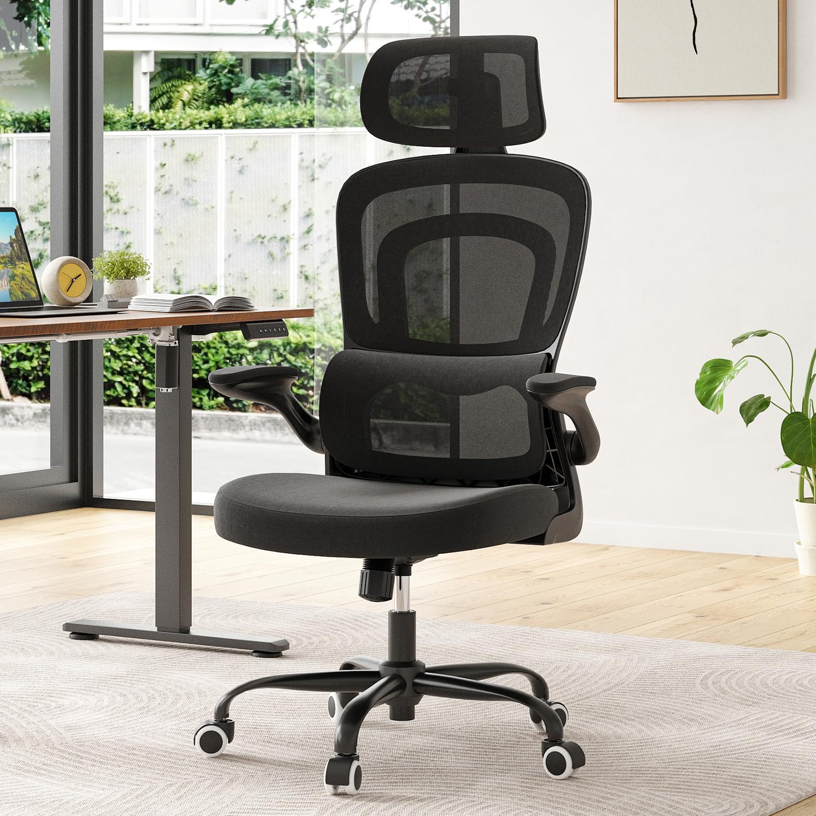 Farini Sedia ergonomica per ufficio, computer con ruote, scrivania per casa, ufficio, altezza regolabile, con poggiatesta