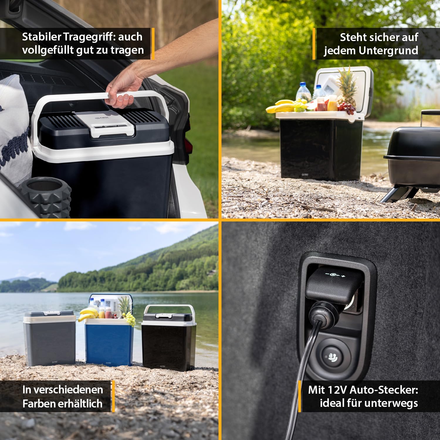 TZS First Austria - Kühlbox 24L elektrisch 12V 230V Anschluss für Auto & Steckdose - Thermoelektrische Cool Box kühlt & wärmt - Mini Kühlschrank mit Griff - Für Camping, Festivals, Reisen - Schwarz