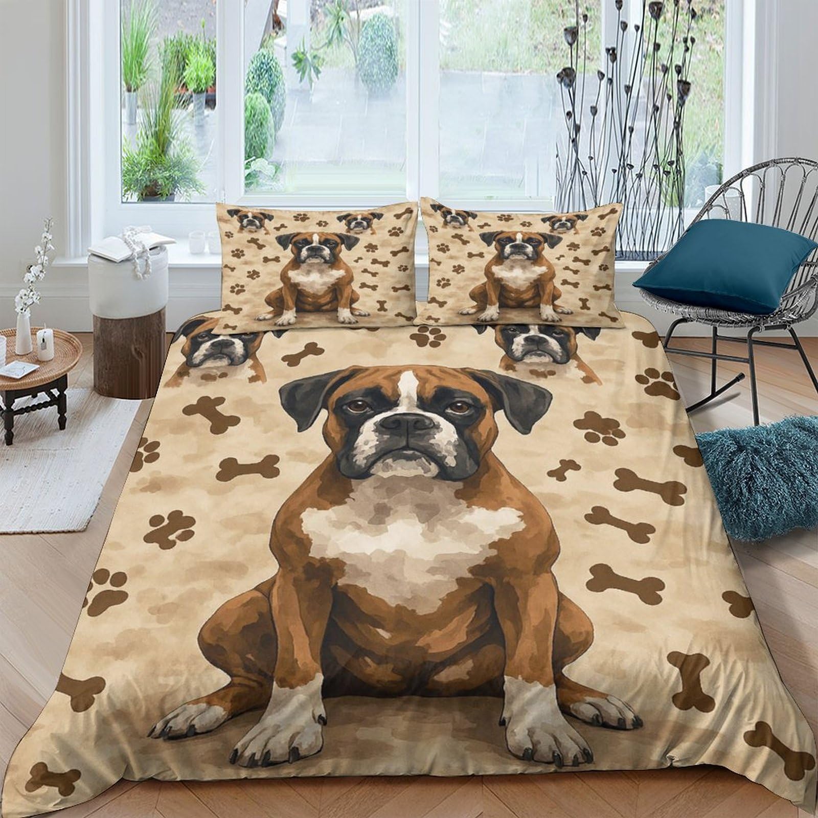 GPLZQXKJNH 3D Printed Bulldog Dog Duvet Cover Microfiber Soft Breathable Bone Pattern Bedding Set with 2 Pillowcases for Bedroom Decor Single（135x200cm）